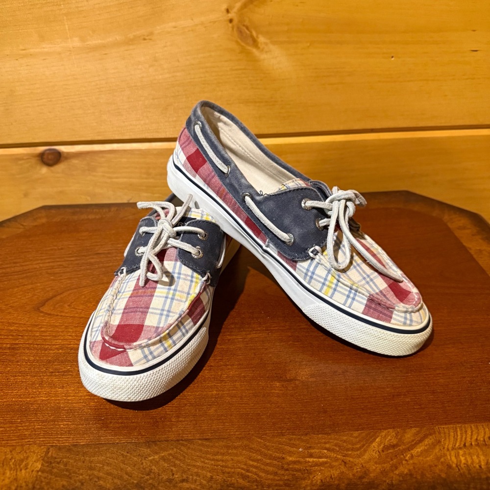 Sperry Top-Sider Womens Boat Shoes Plaid Canvas Deck Shoes Multi Color Size 7M